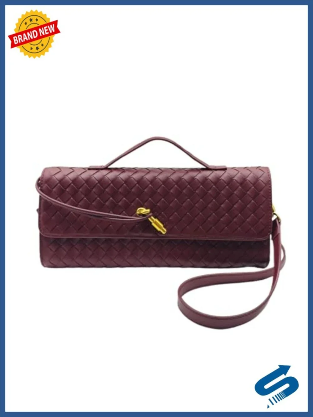 Formal Woven PU Leather Clutch Evening Bag Convertible Shoulder Purse